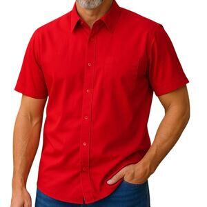 James & Nicholson Red Short Sleeve Button-Up Dress Shirt XL NWOT